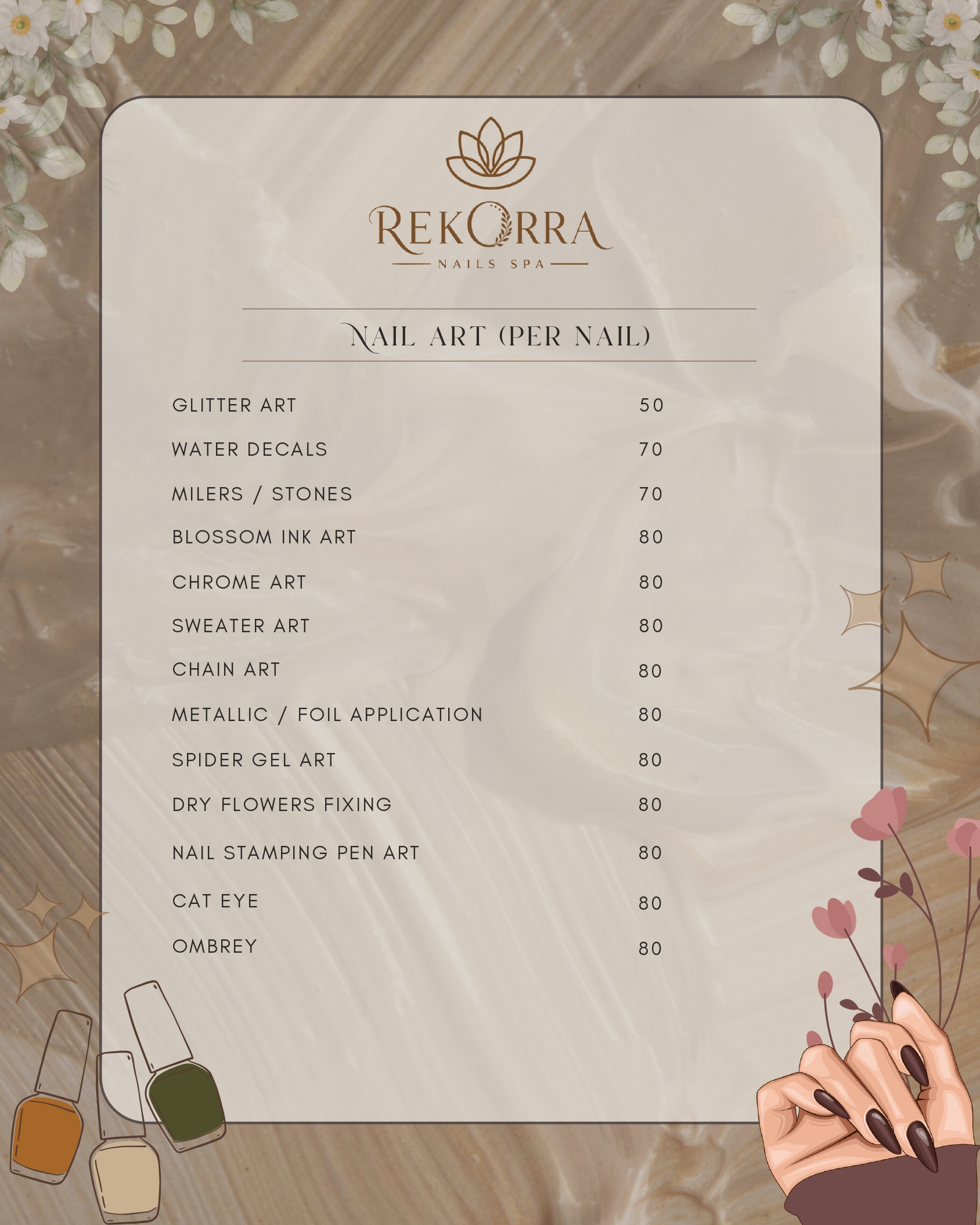 Rekorra Nails Spa Price Menu Page 2