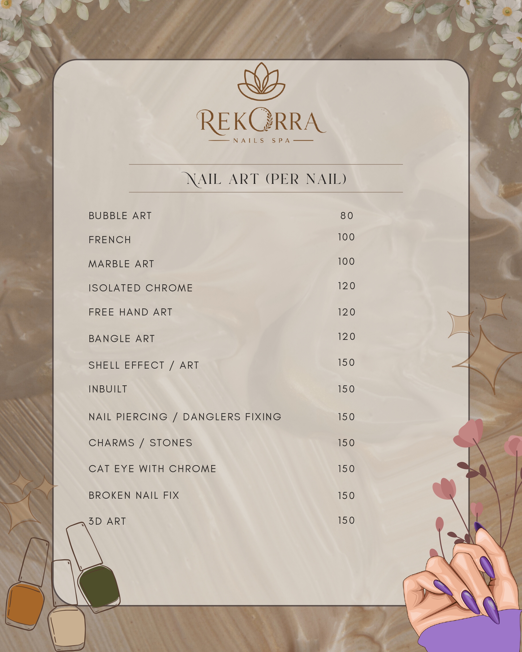 Rekorra Nails Spa Price Menu Page 3